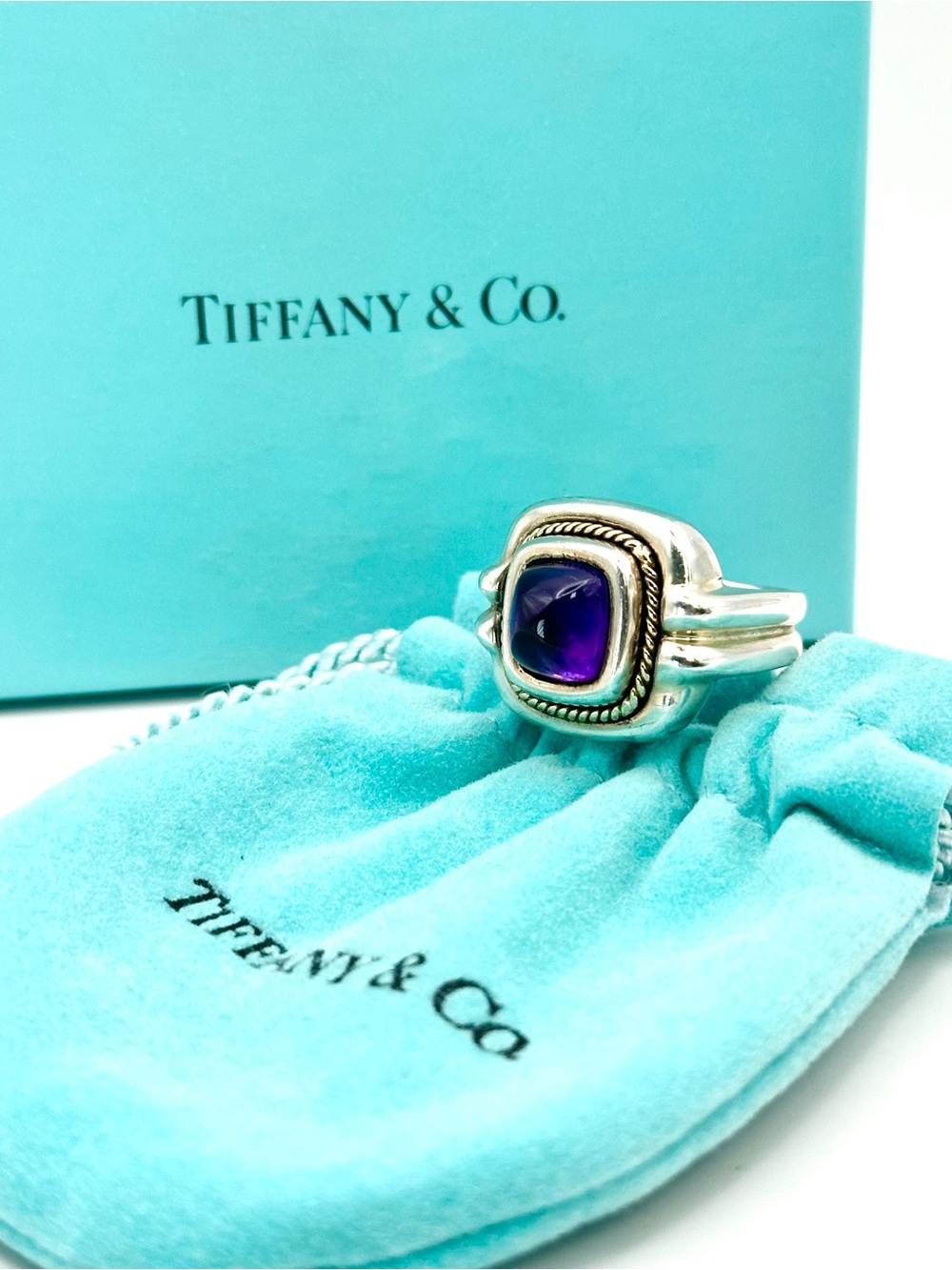 Tiffany & Co VINTAGE Two Tone Amethyst Cocktail Ring Size 7.5